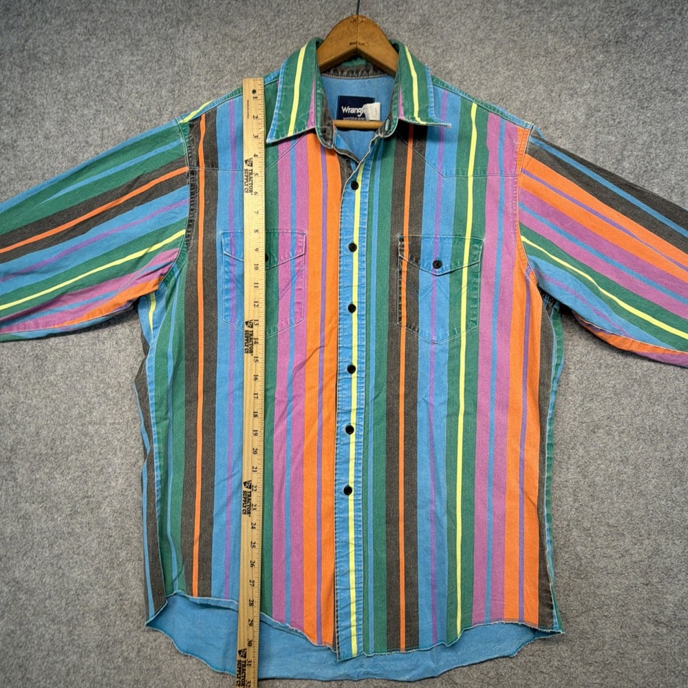 Vintage Wrangler Brushpopper Men's Size XL Blue Pink Striped Button Up 90s - Picture 5 of 9